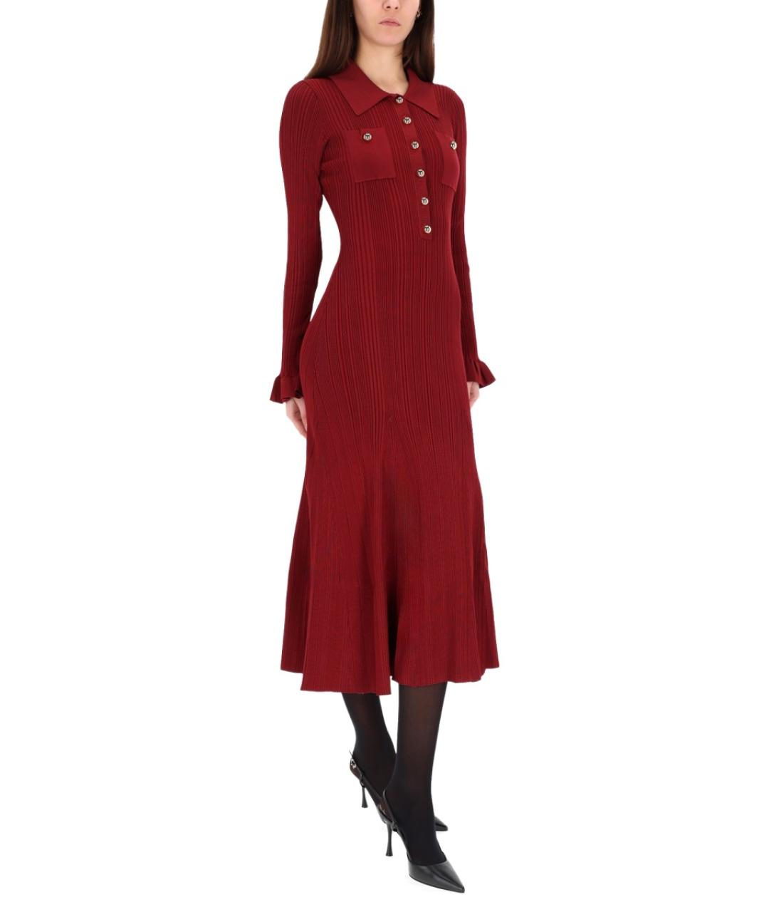 SELF-PORTRAIT Бордовое вискозное повседневное платье, фото 2