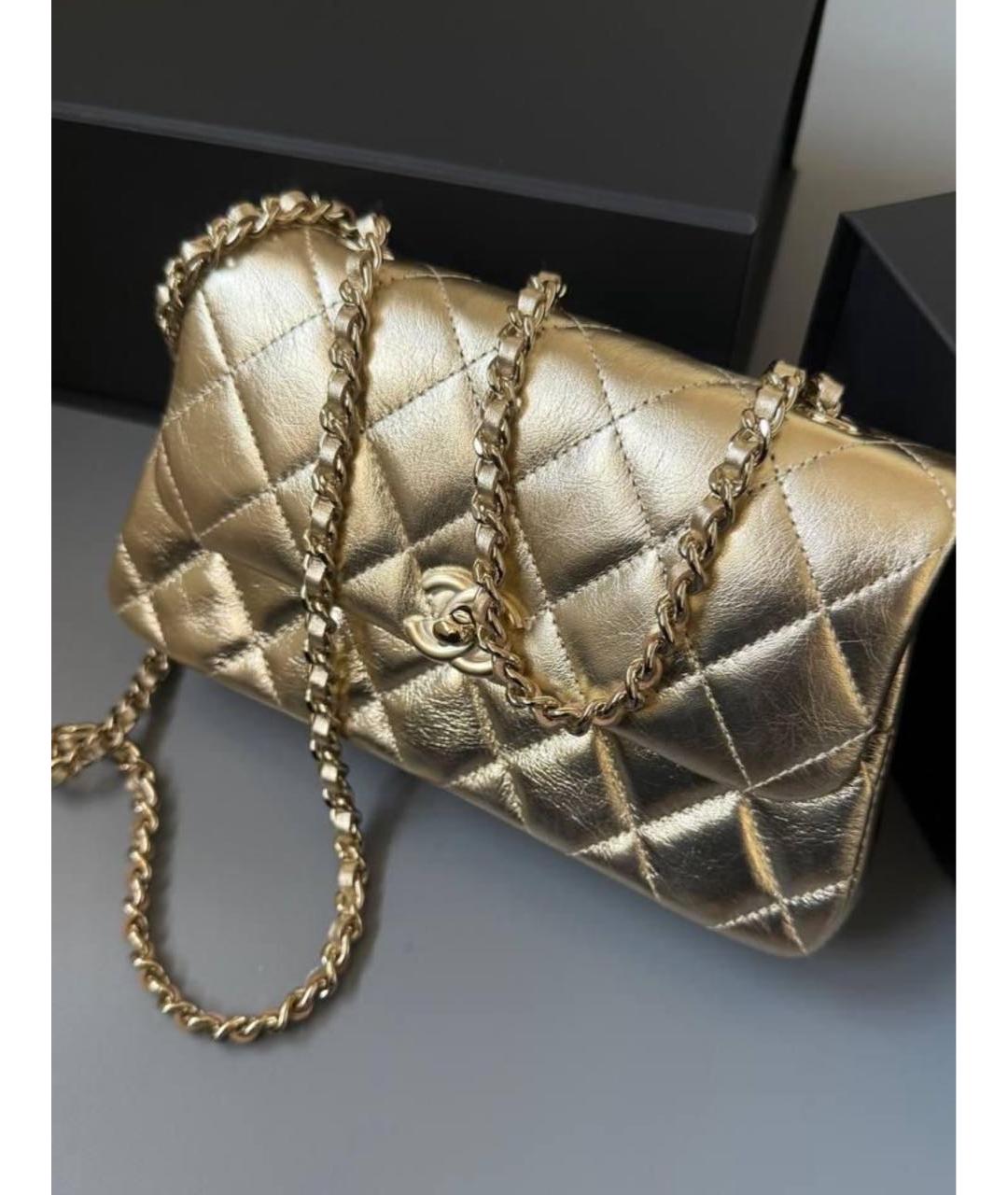 CHANEL Золотая кожаная сумка через плечо, фото 3