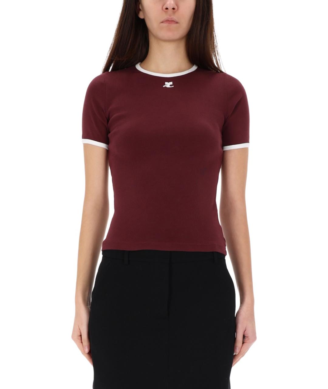 COURREGES Бордовая хлопковая футболка, фото 3