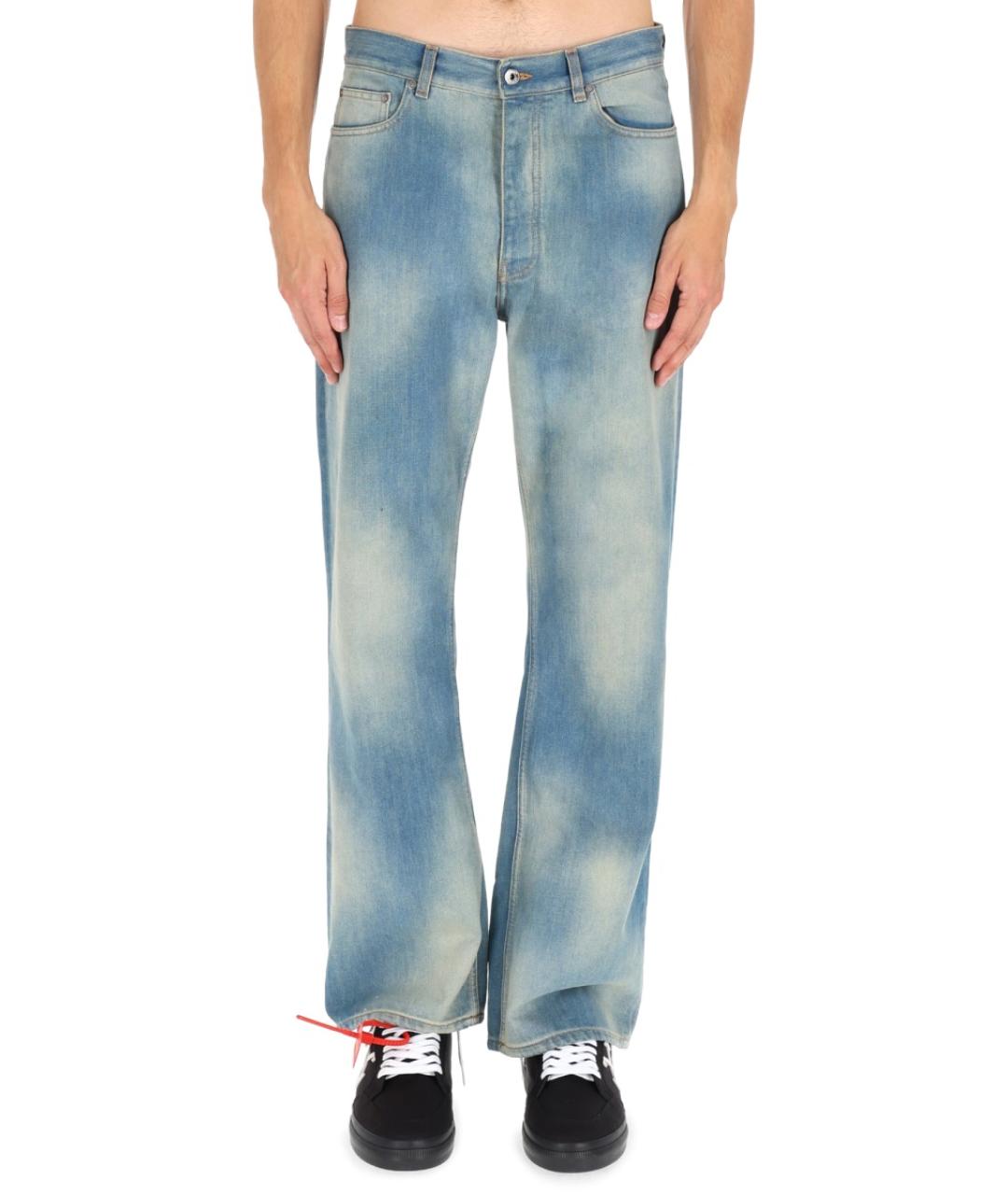 OFF-WHITE Синие хлопко-полиэстеровые прямые джинсы, фото 4