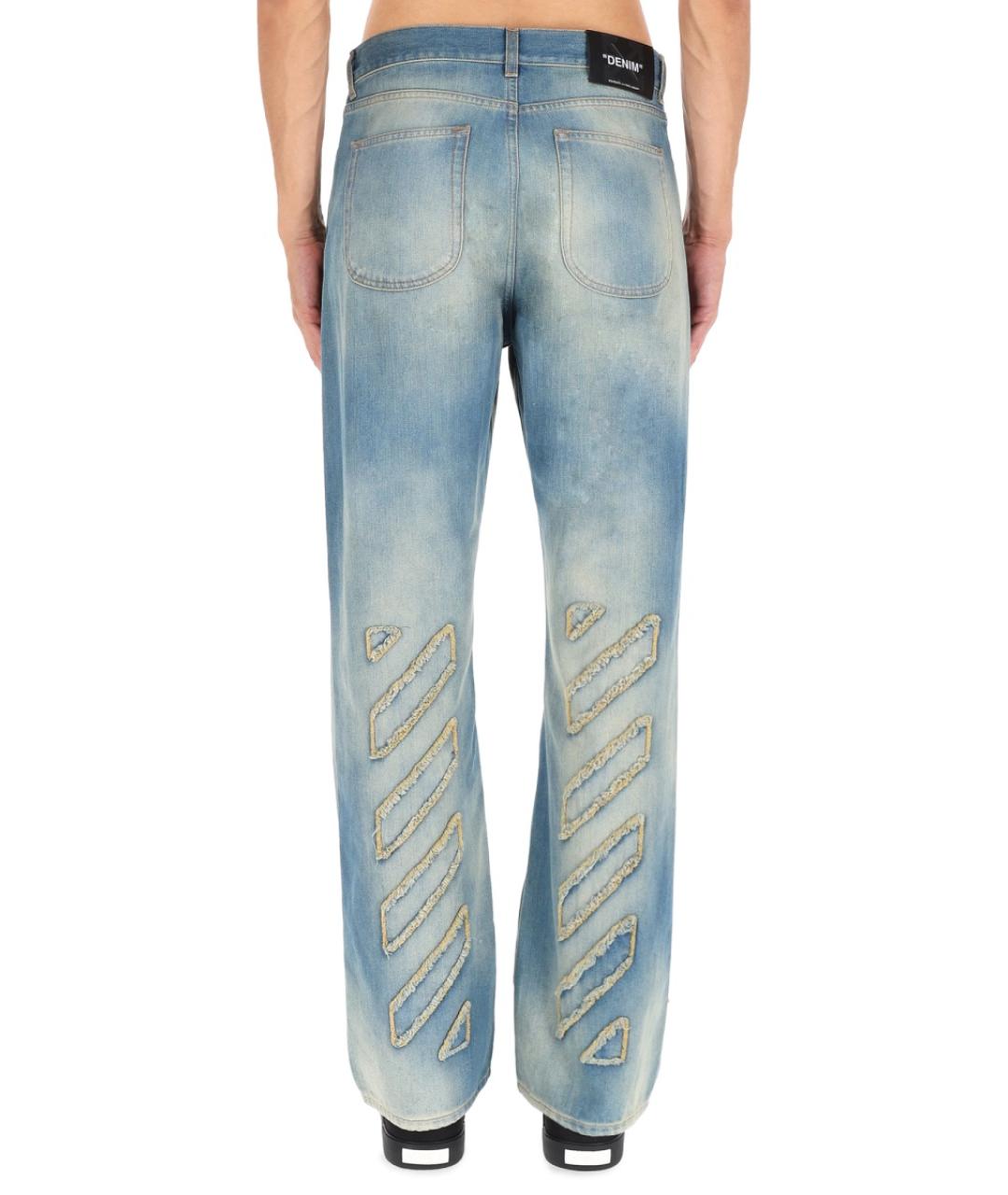 OFF-WHITE Синие хлопко-полиэстеровые прямые джинсы, фото 3