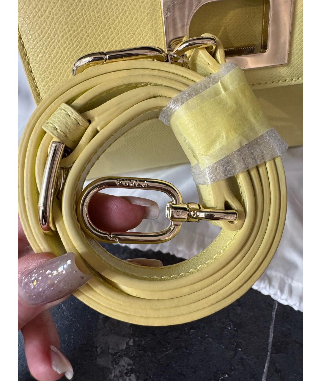 FURLA Желтая кожаная сумка через плечо, фото 8
