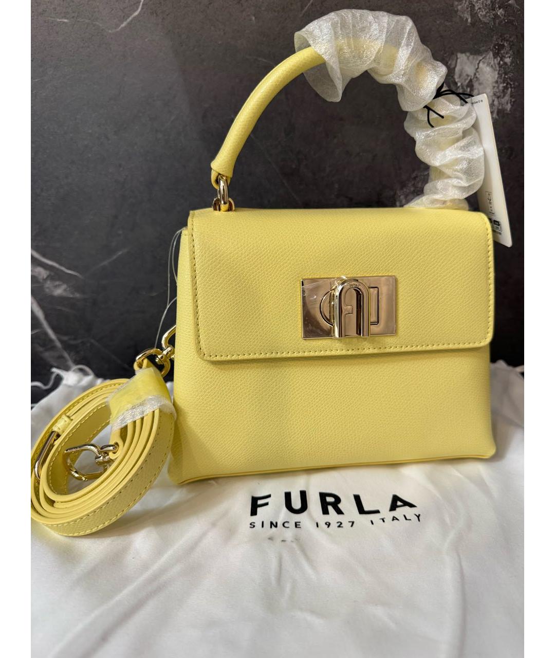 FURLA Желтая кожаная сумка через плечо, фото 9