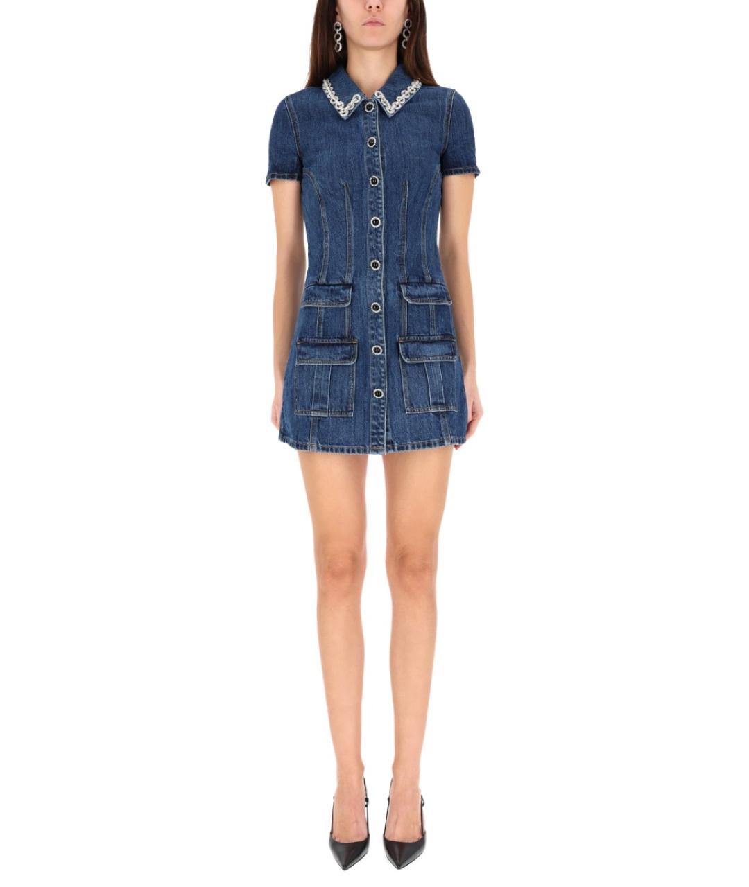 SELF-PORTRAIT Синее хлопковое повседневное платье, фото 4