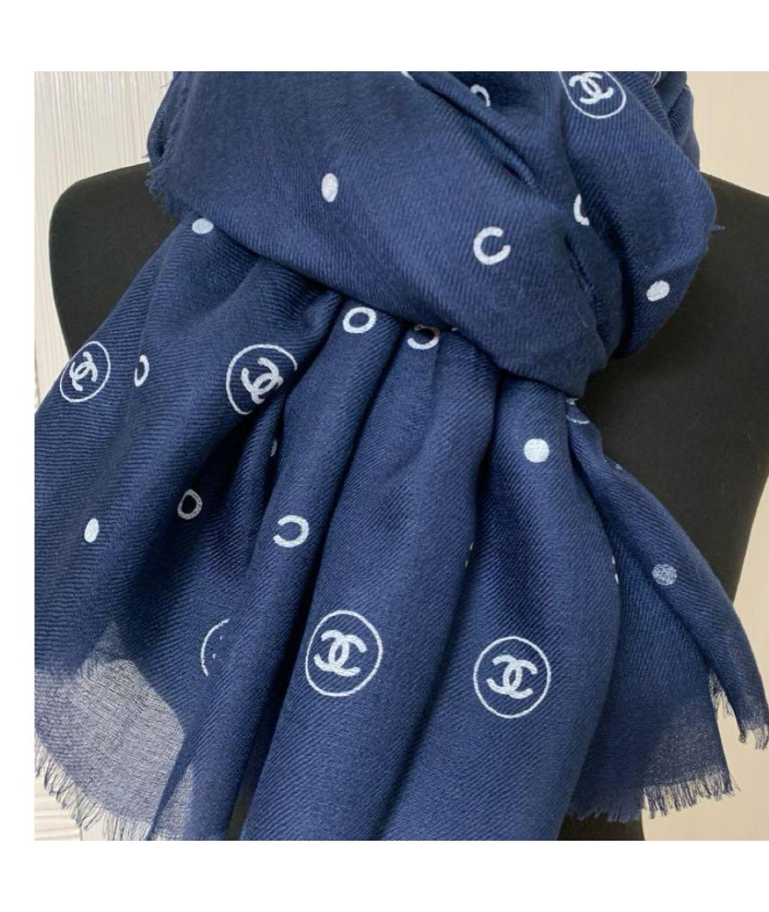 CHANEL Темно-синий кашемировый шарф, фото 3