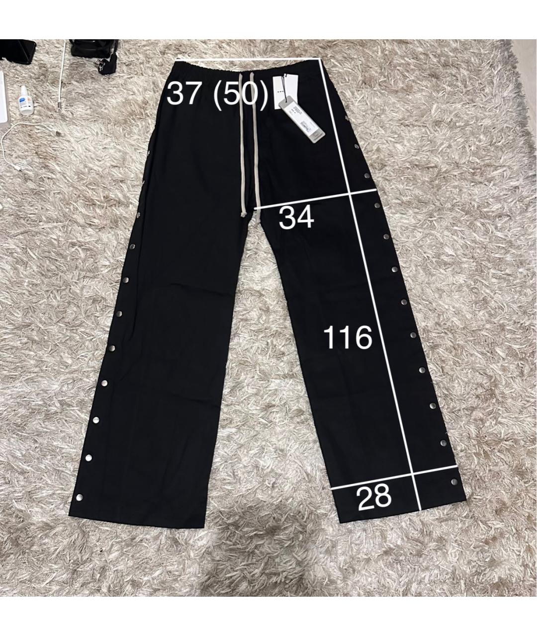 RICK OWENS Черные хлопковые повседневные брюки, фото 7