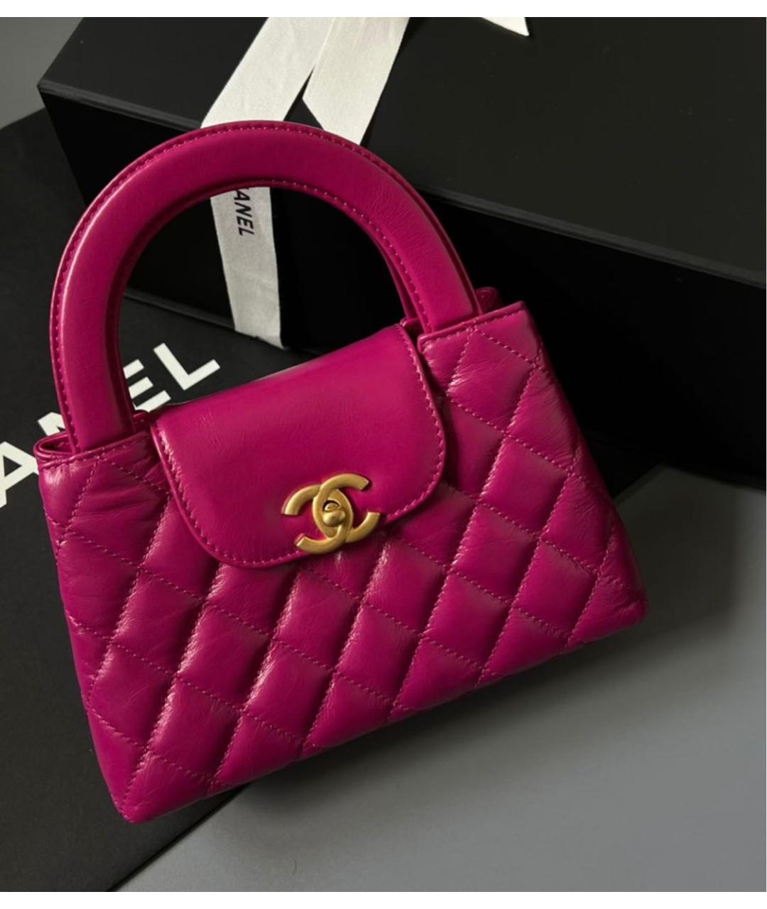 CHANEL Фуксия кожаная сумка с короткими ручками, фото 2