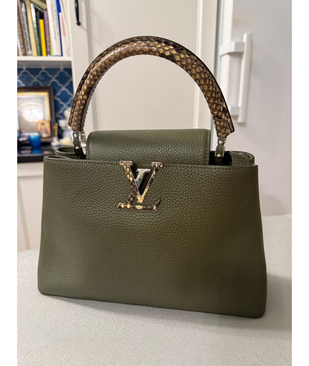 LOUIS VUITTON Хаки кожаная сумка с короткими ручками, фото 6