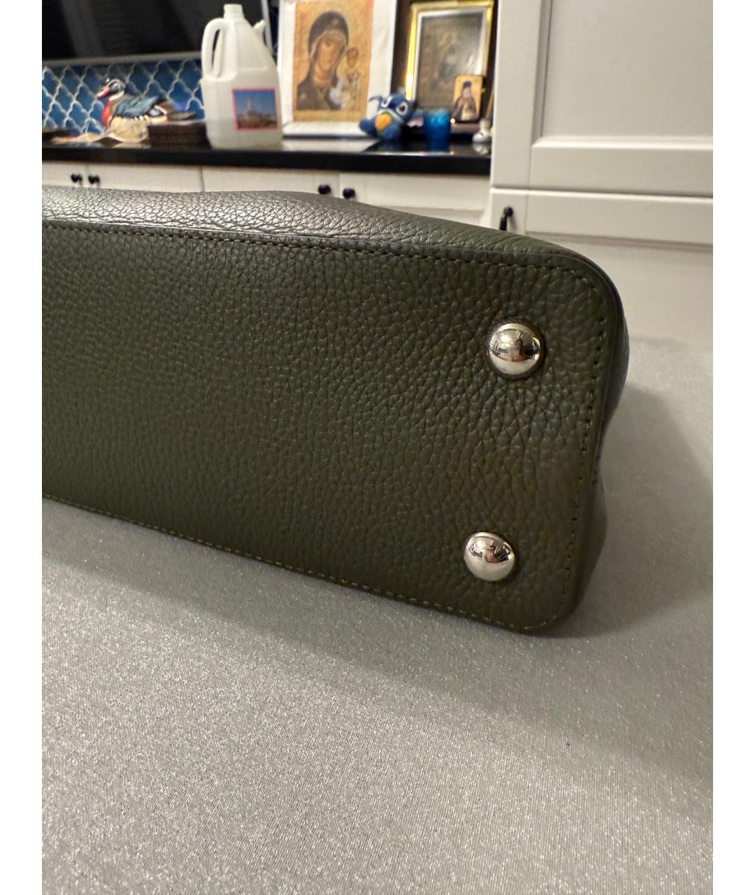 LOUIS VUITTON Хаки кожаная сумка с короткими ручками, фото 4