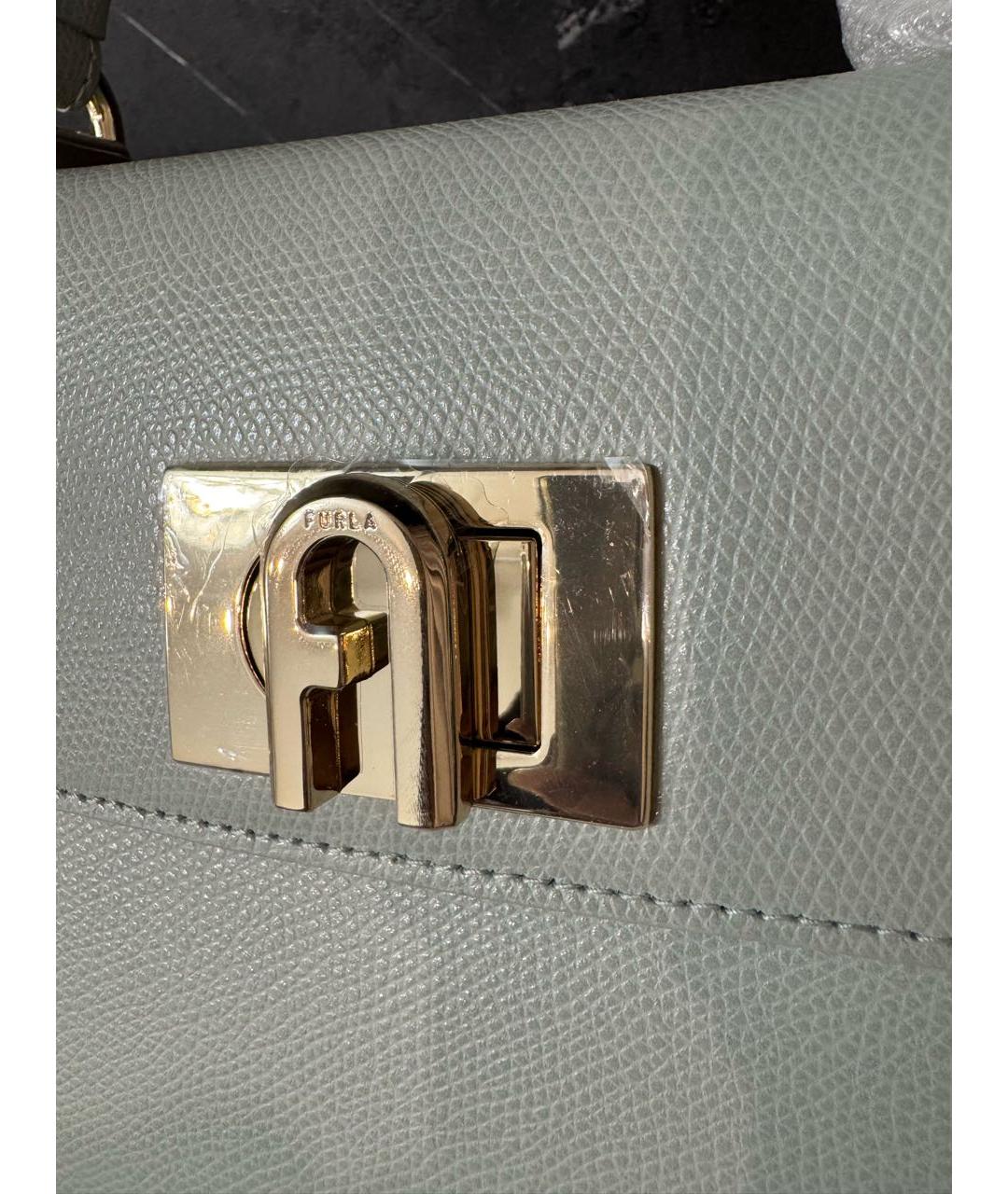 FURLA Голубая кожаная сумка с короткими ручками, фото 7