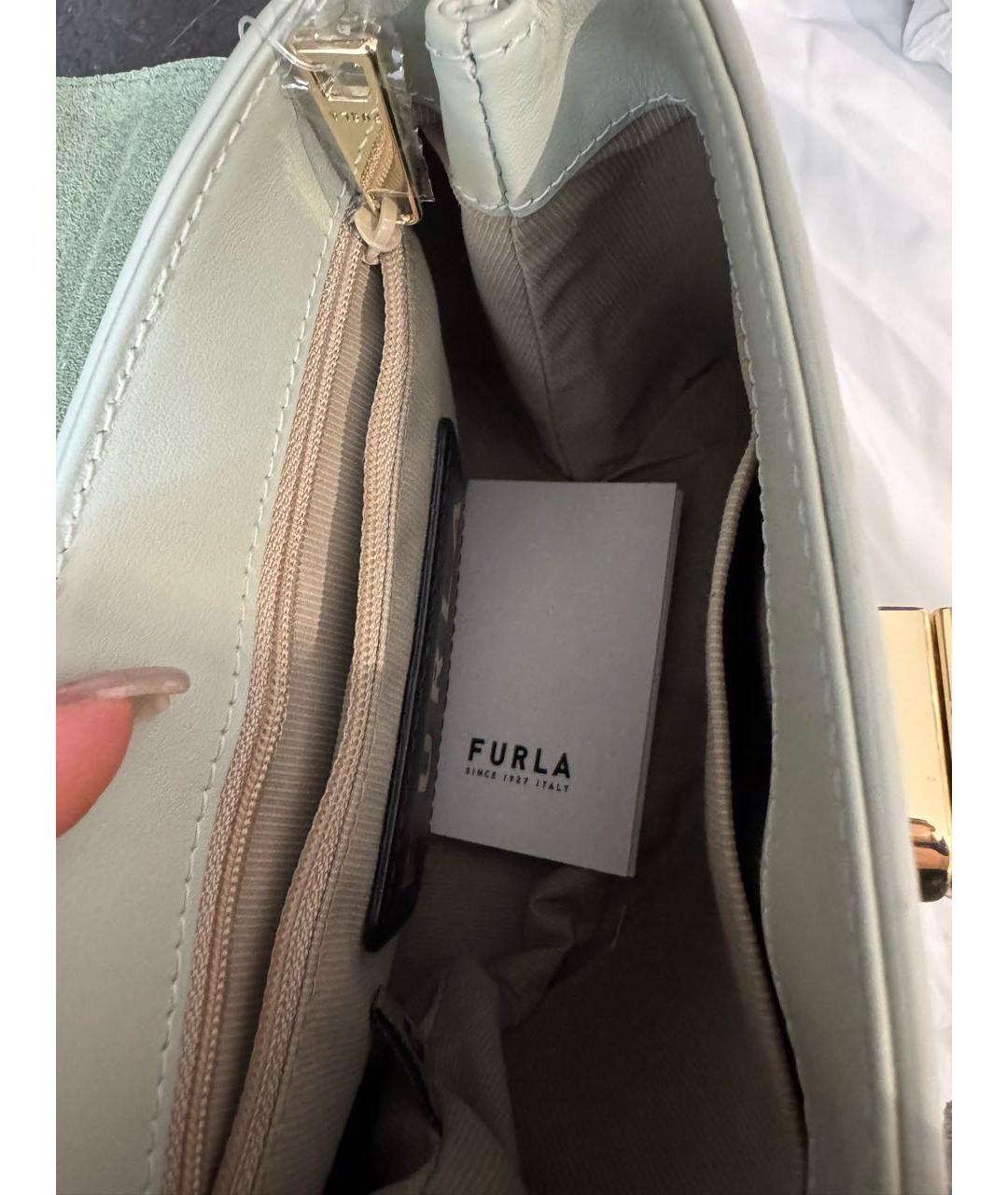 FURLA Голубая кожаная сумка с короткими ручками, фото 4