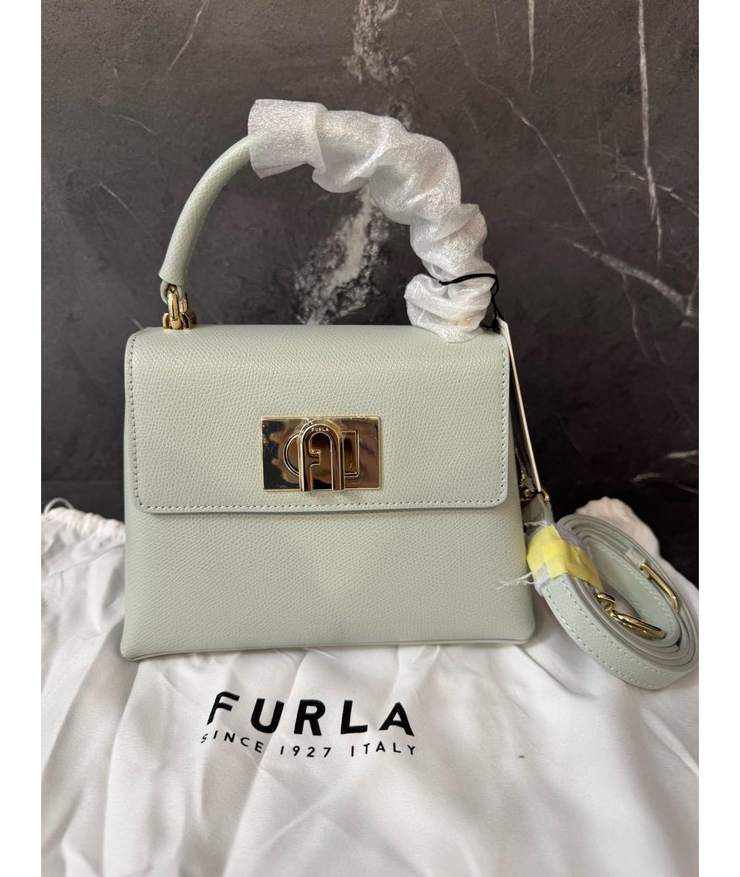 FURLA Голубая кожаная сумка с короткими ручками, фото 9