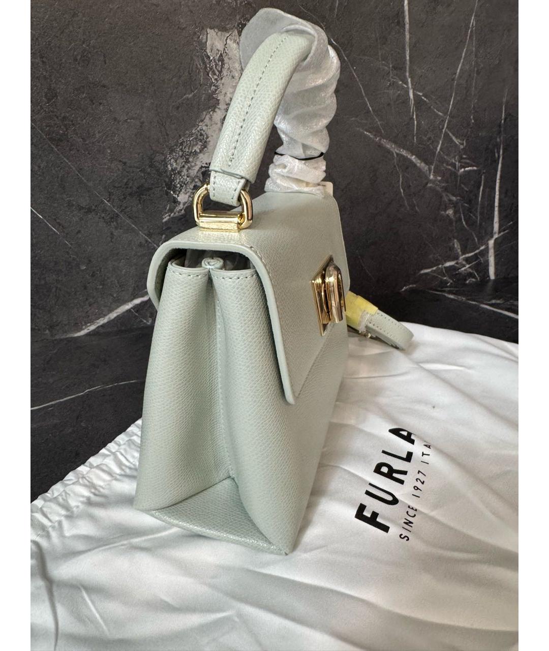 FURLA Голубая кожаная сумка с короткими ручками, фото 2