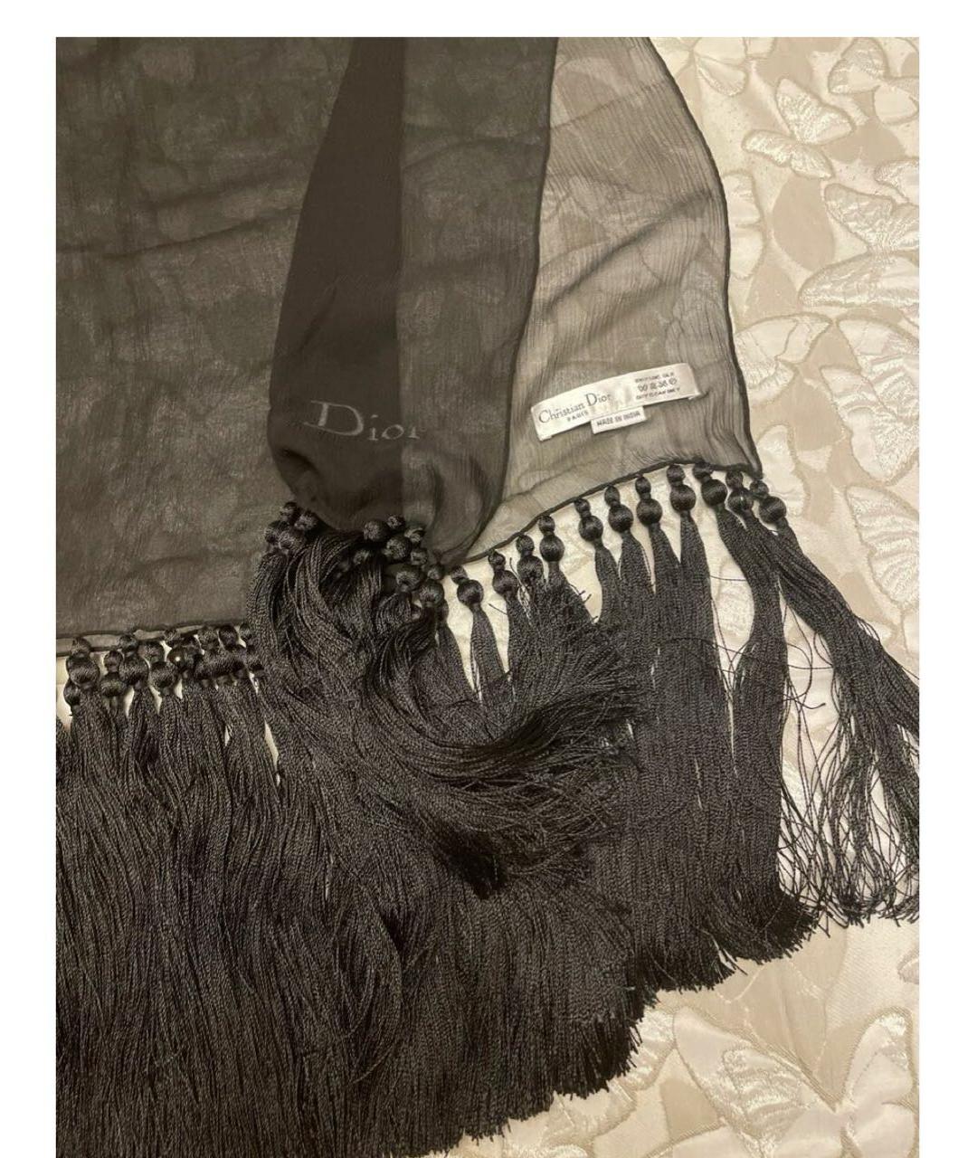 CHRISTIAN DIOR Черный шелковый шарф, фото 2