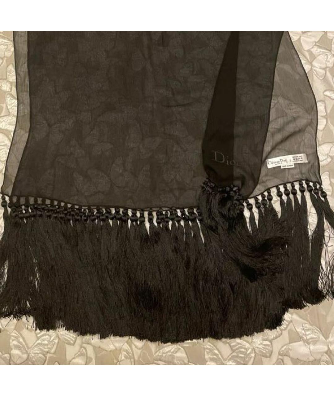 CHRISTIAN DIOR Черный шелковый шарф, фото 6