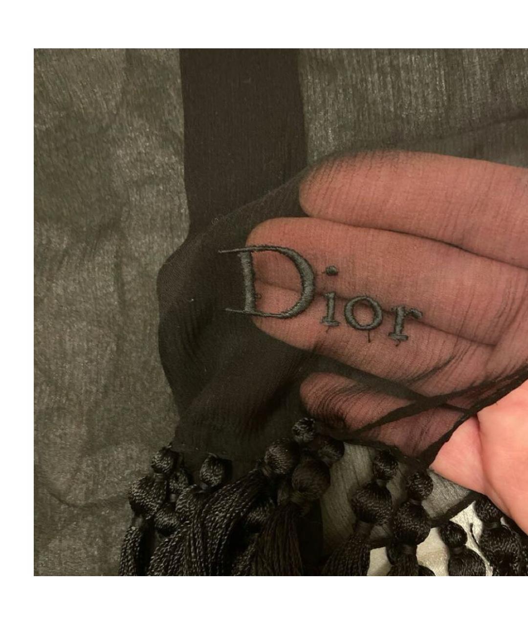 CHRISTIAN DIOR Черный шелковый шарф, фото 3