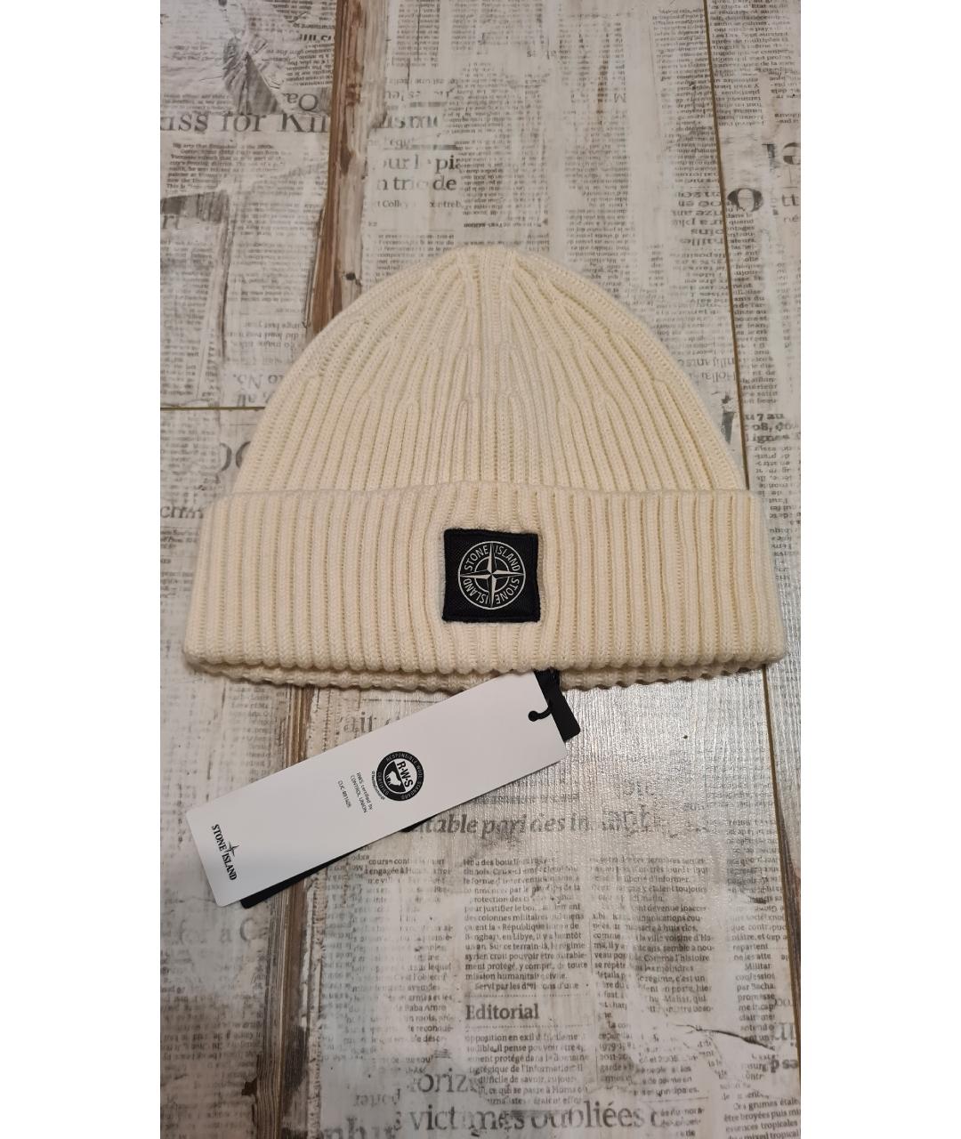STONE ISLAND Бежевая шерстяная шапка, фото 3