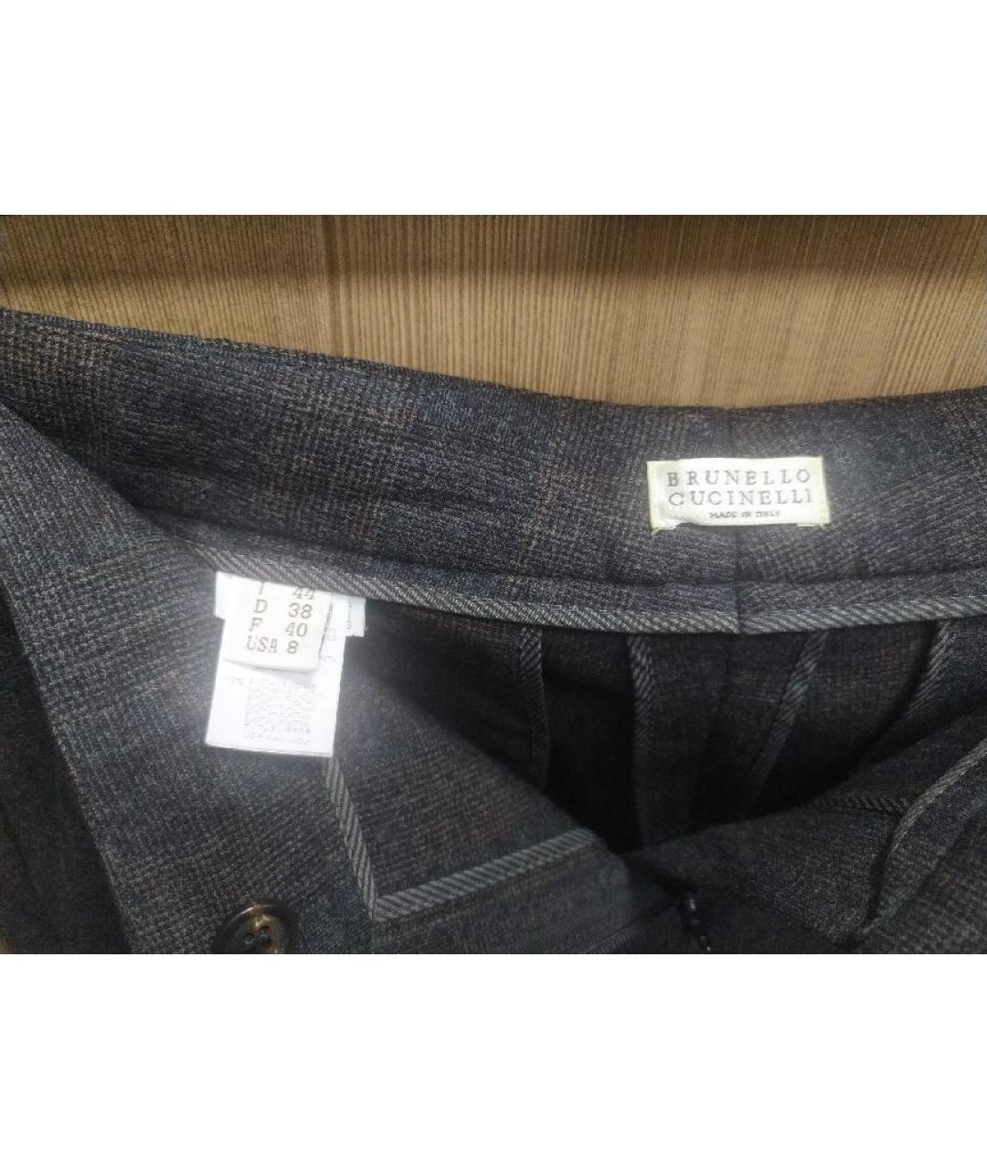 BRUNELLO CUCINELLI Коричневые шерстяные брюки узкие, фото 3