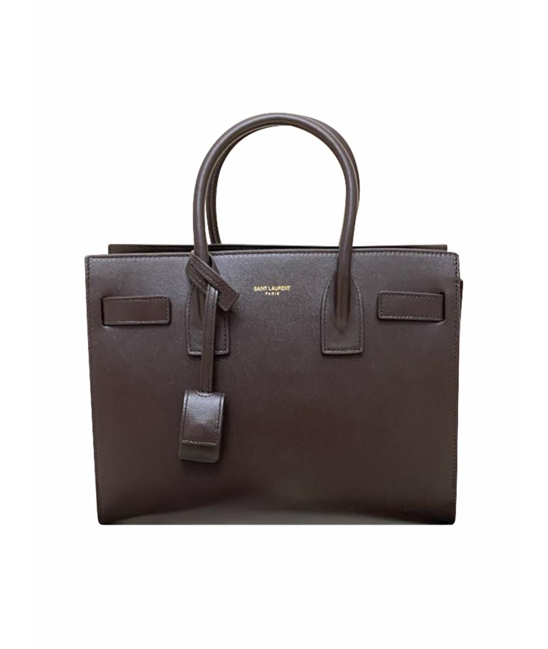 SAINT LAURENT Коричневая кожаная сумка с короткими ручками, фото 1