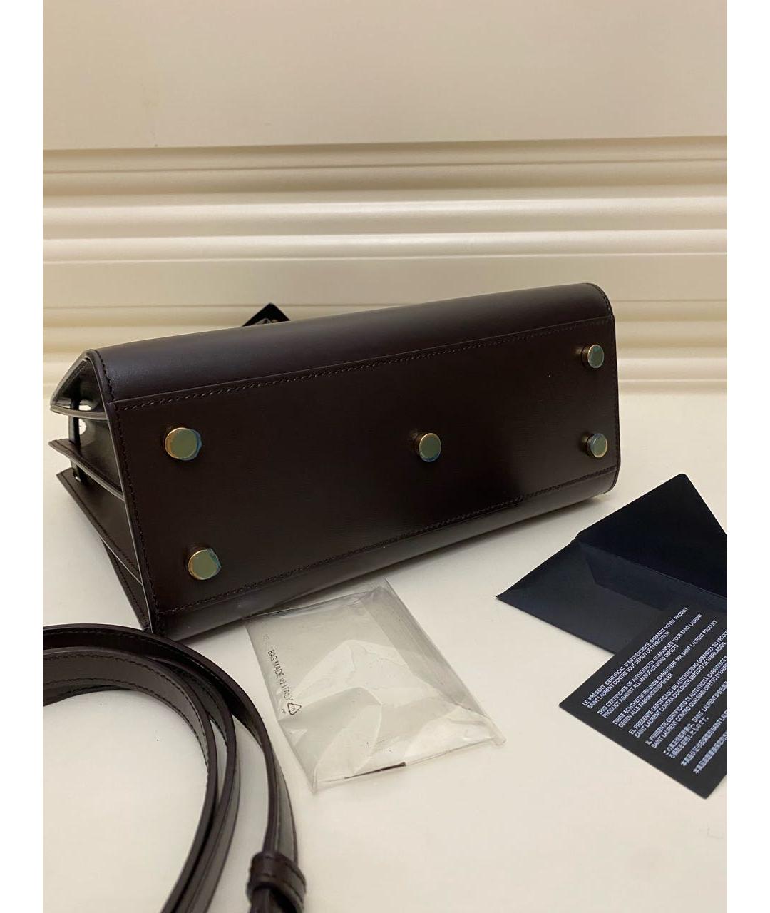 SAINT LAURENT Коричневая кожаная сумка с короткими ручками, фото 6