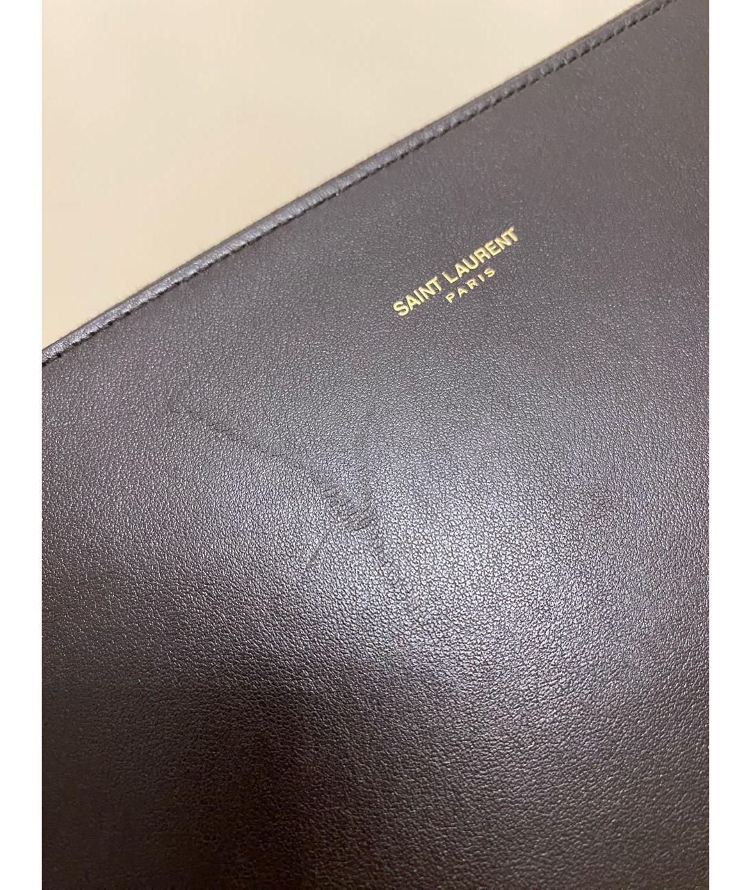 SAINT LAURENT Коричневая кожаная сумка с короткими ручками, фото 7