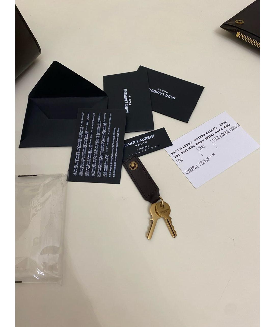 SAINT LAURENT Коричневая кожаная сумка с короткими ручками, фото 4