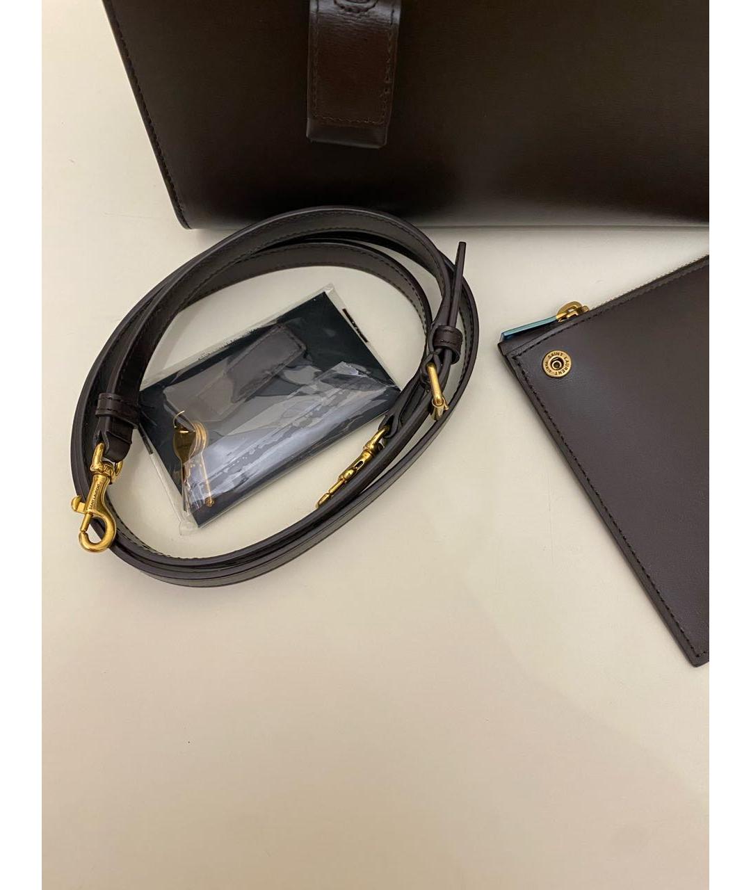 SAINT LAURENT Коричневая кожаная сумка с короткими ручками, фото 3