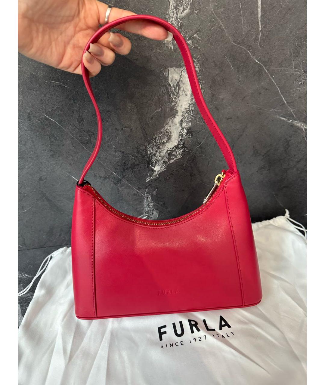 FURLA Бордовая кожаная сумка через плечо, фото 3