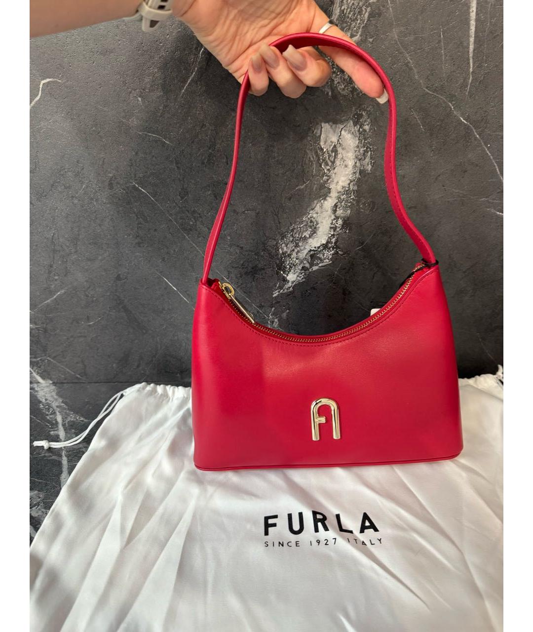 FURLA Бордовая кожаная сумка через плечо, фото 9