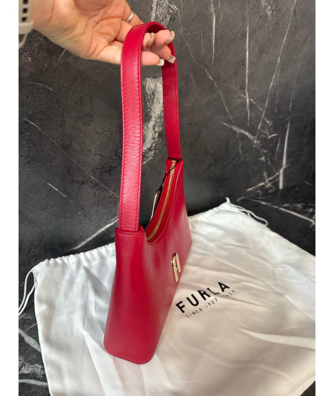 FURLA Бордовая кожаная сумка через плечо, фото 2