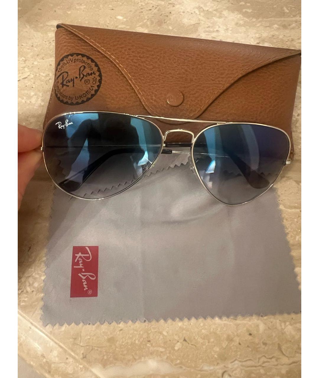 RAY BAN Серебряные металлические солнцезащитные очки, фото 8