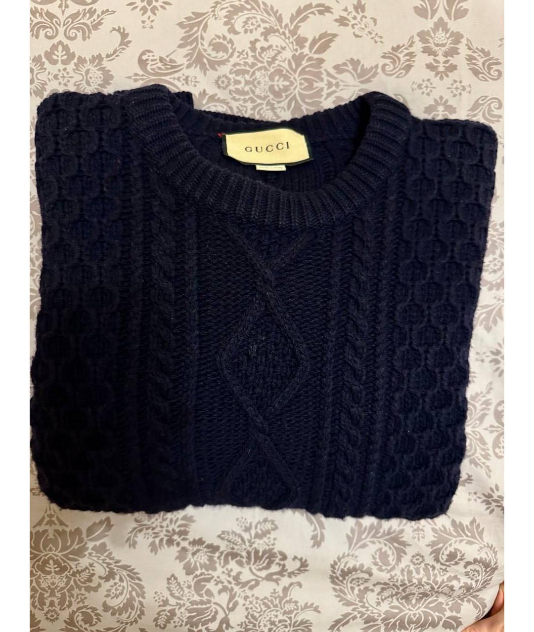 GUCCI Темно-синий шерстяной джемпер / свитер, фото 3