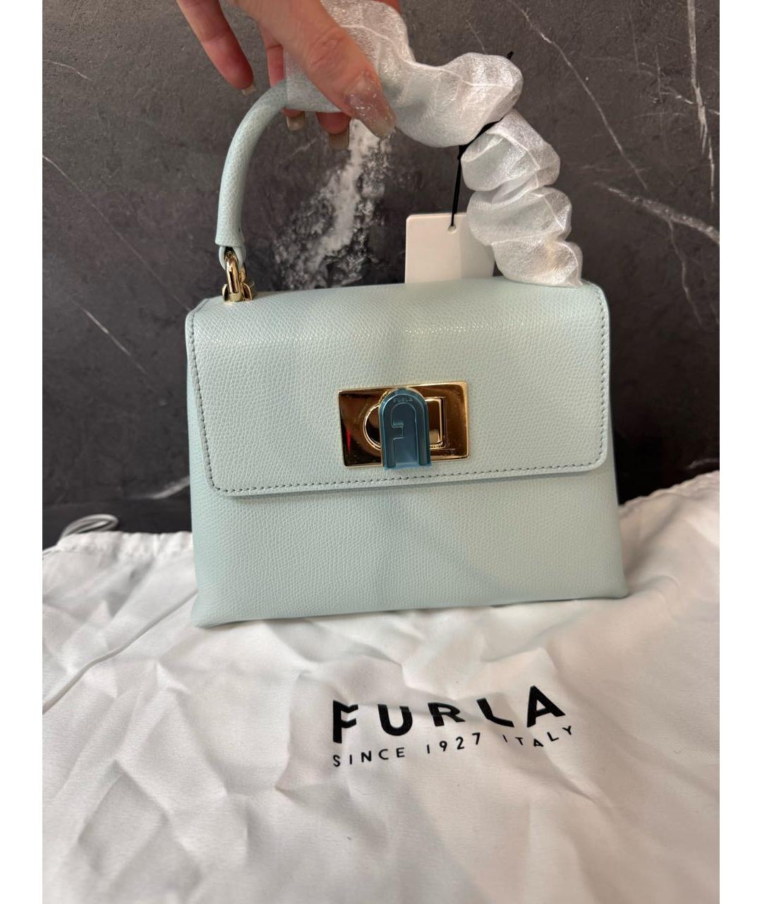 FURLA Голубая кожаная сумка через плечо, фото 9