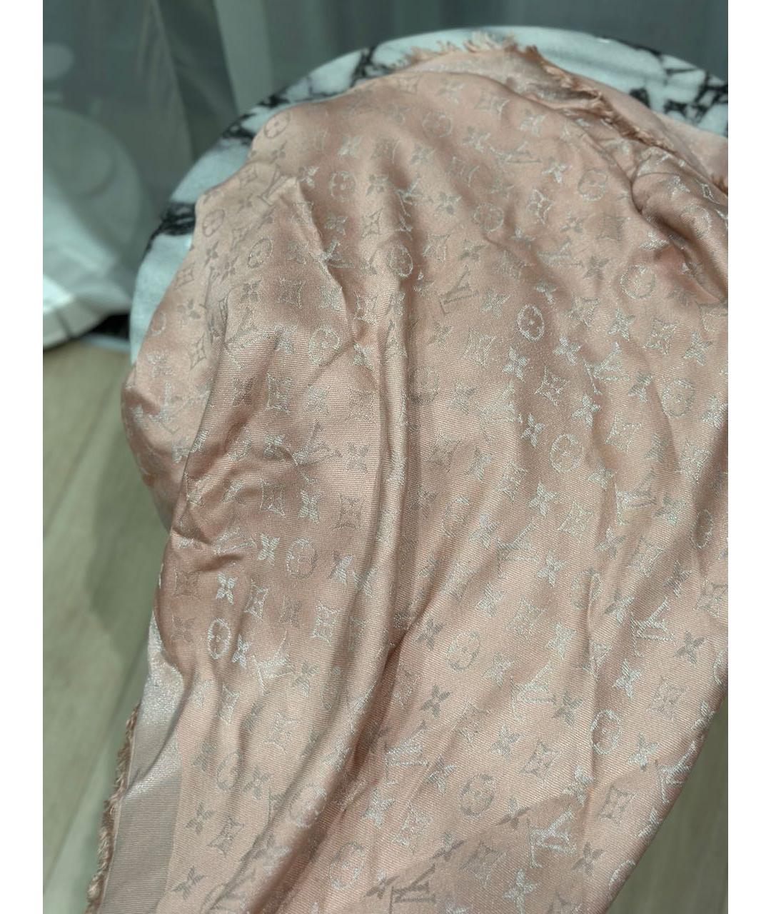 LOUIS VUITTON Розовый шерстяной платок, фото 5