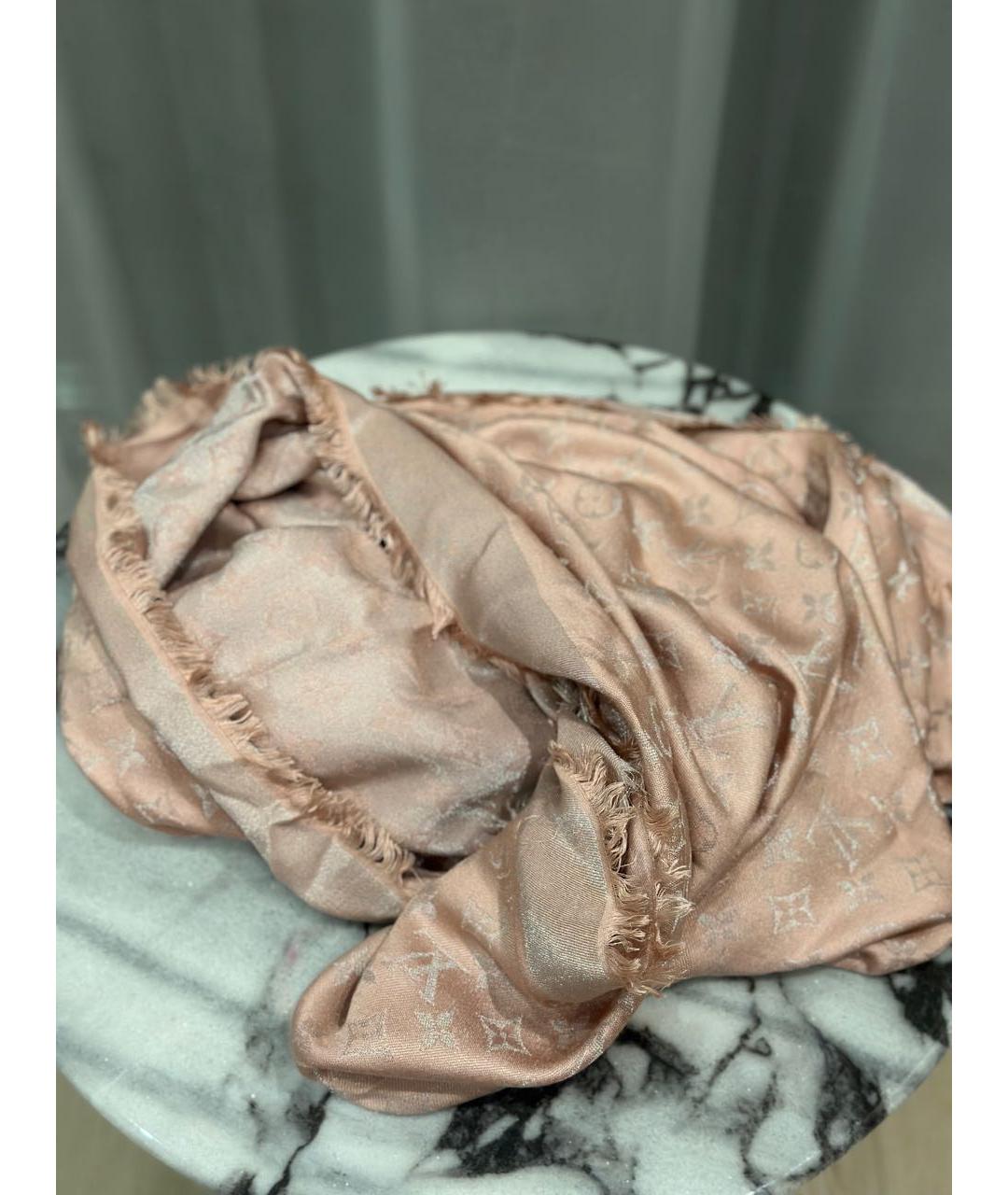 LOUIS VUITTON Розовый шерстяной платок, фото 3