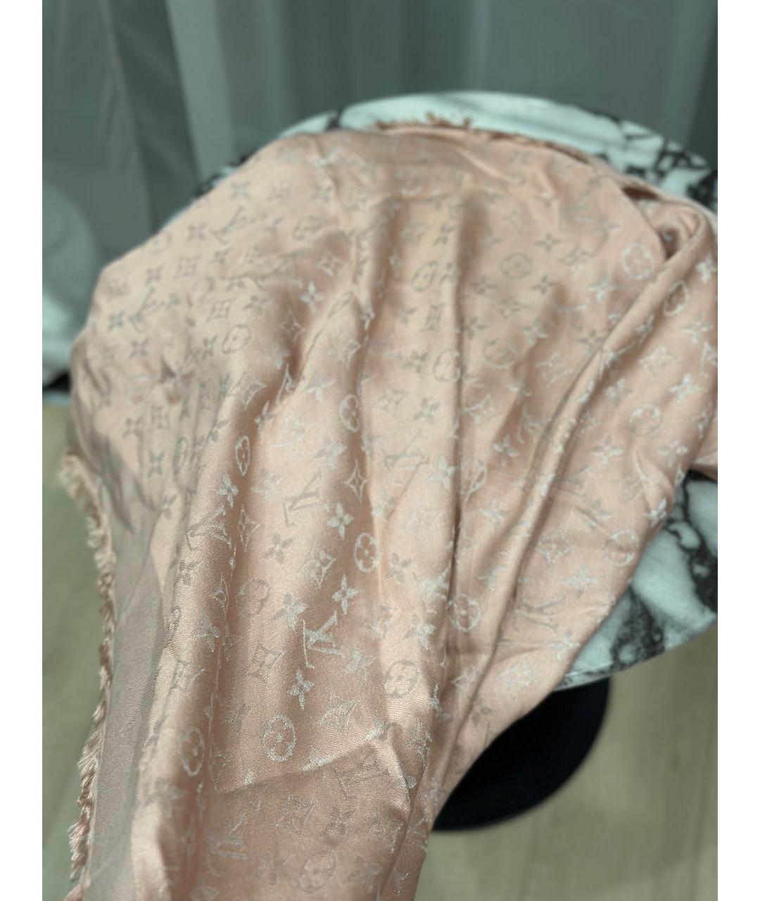 LOUIS VUITTON Розовый шерстяной платок, фото 2