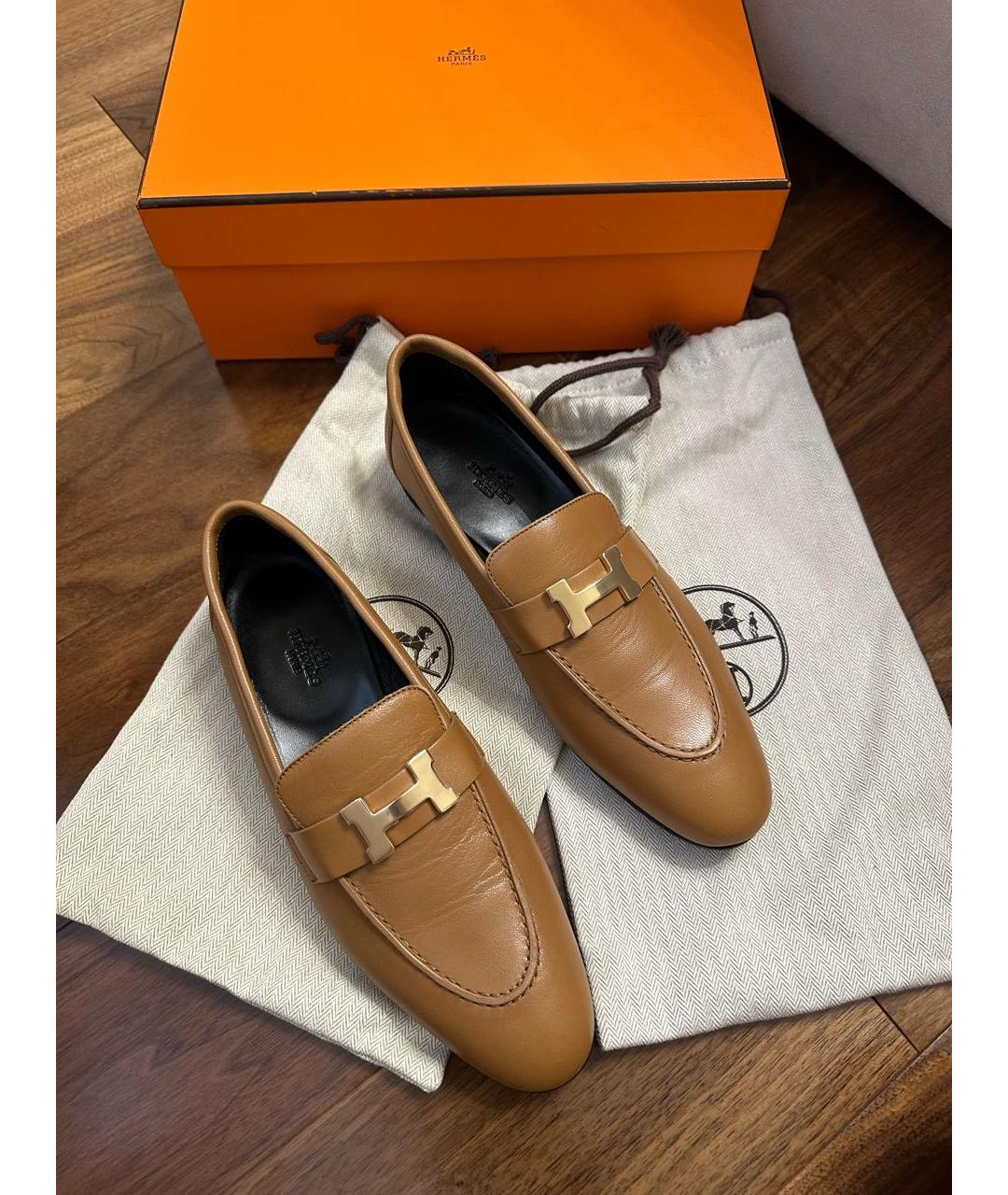 HERMES Коричневые кожаные лоферы, фото 2
