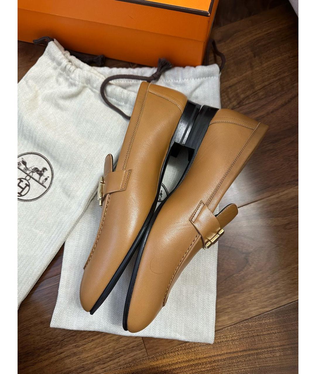 HERMES Коричневые кожаные лоферы, фото 9