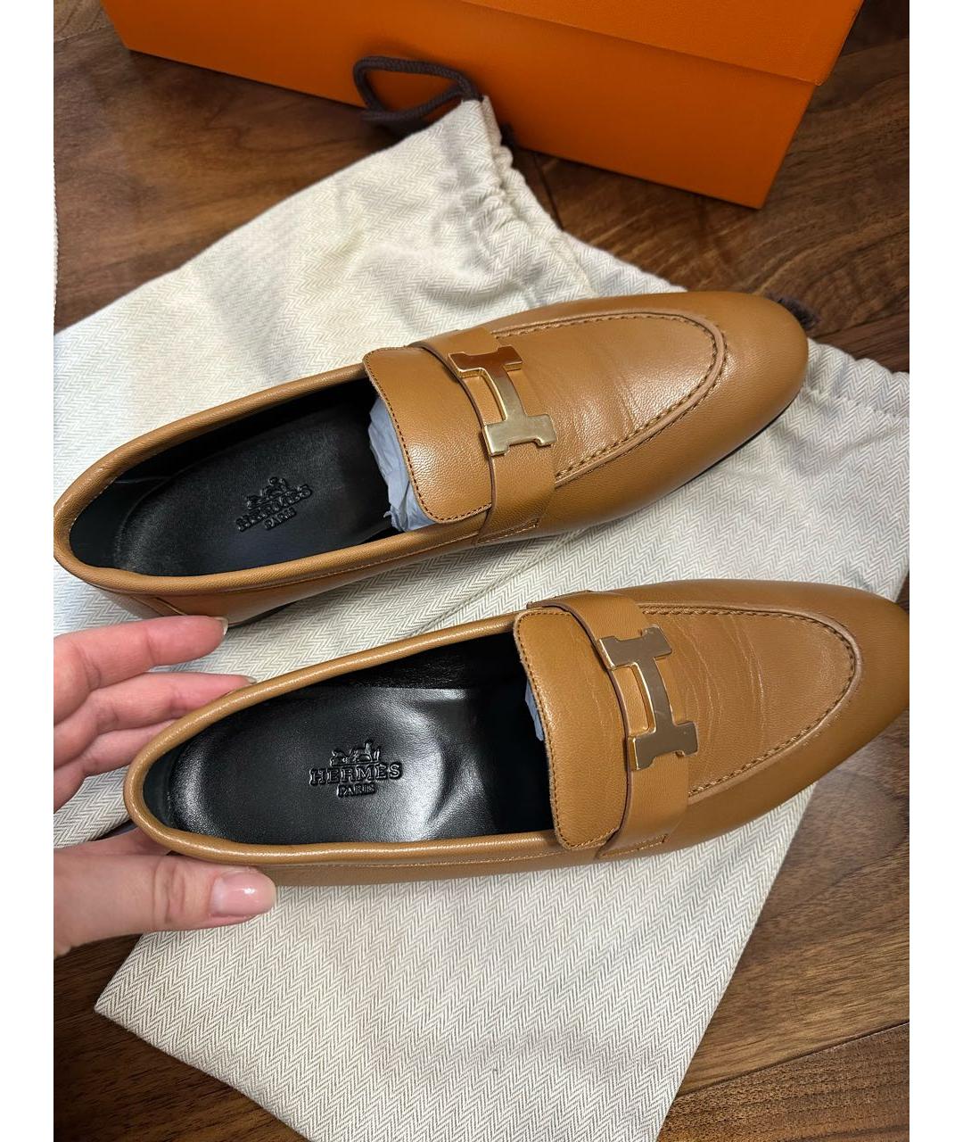 HERMES Коричневые кожаные лоферы, фото 6