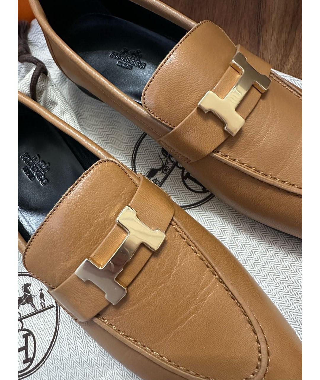 HERMES Коричневые кожаные лоферы, фото 3