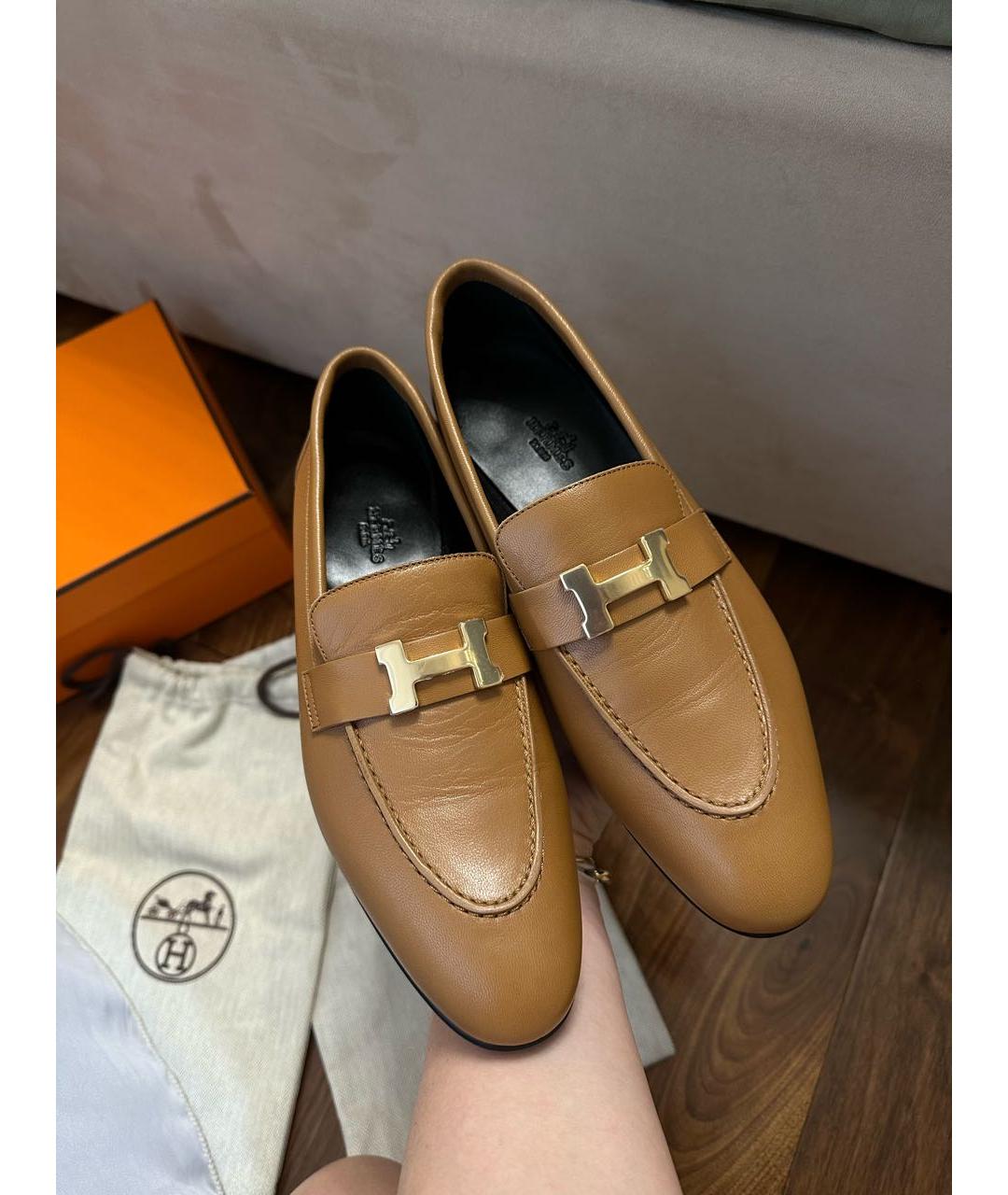 HERMES Коричневые кожаные лоферы, фото 8