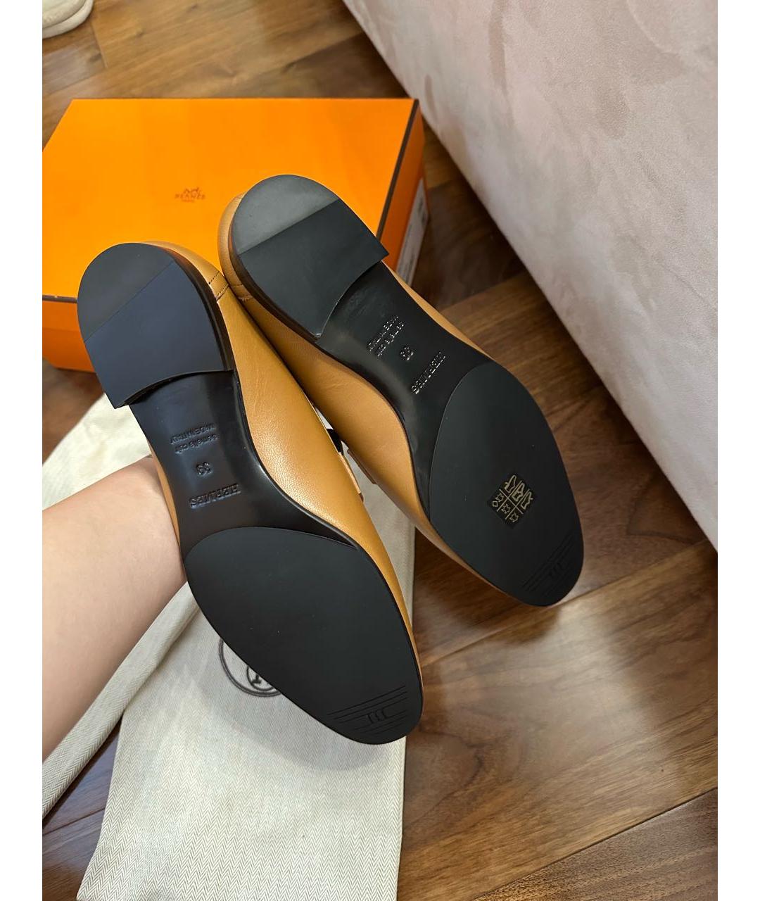 HERMES Коричневые кожаные лоферы, фото 5