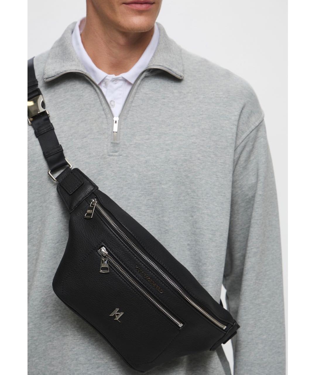 KARL LAGERFELD Черная кожаная поясная сумка, фото 4