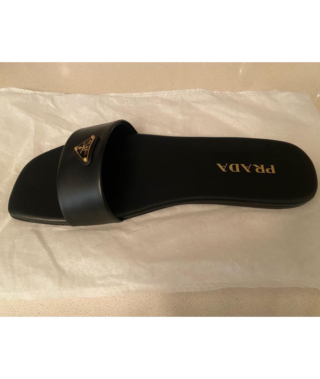 PRADA Черные кожаные шлепанцы, фото 5