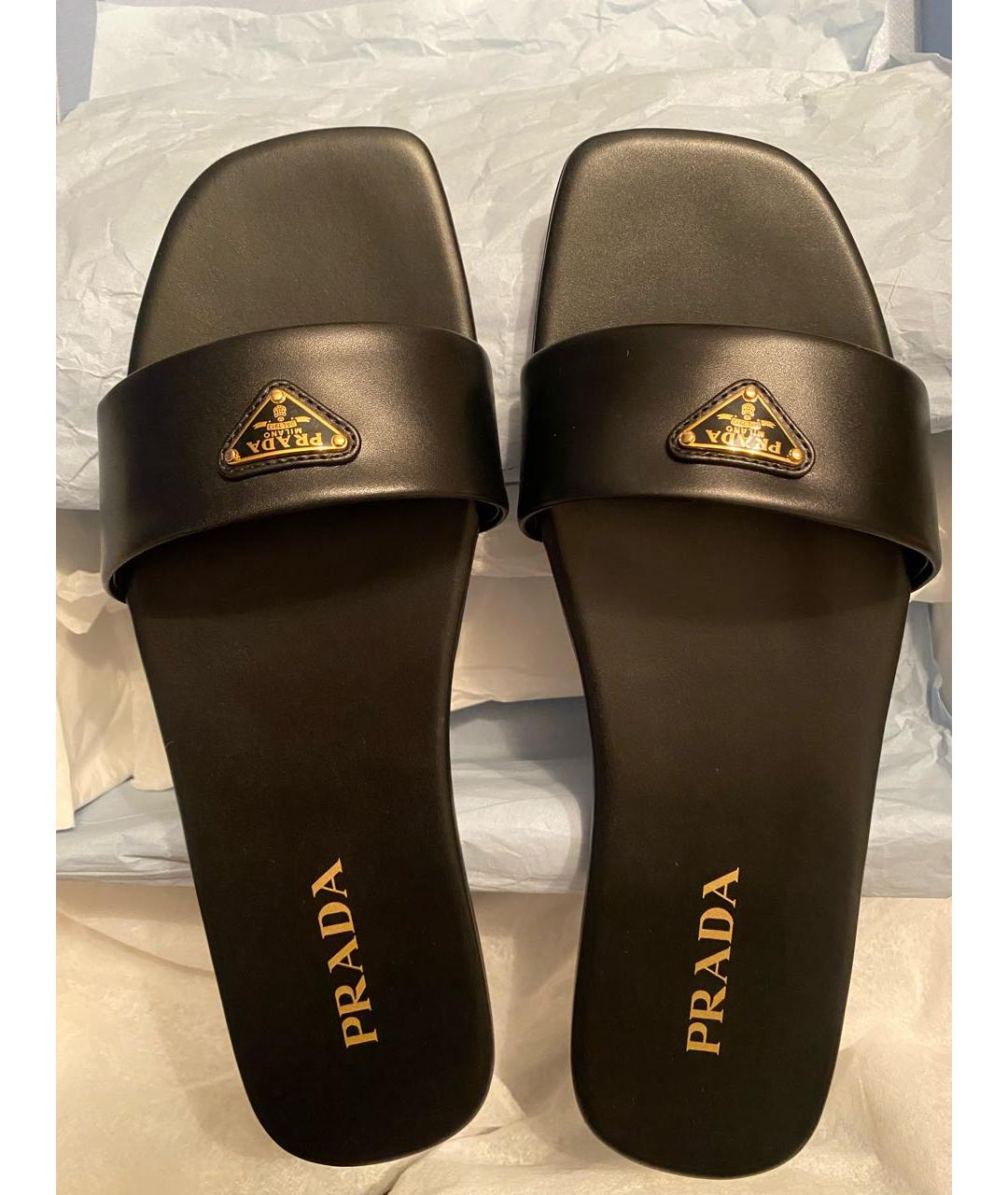 PRADA Черные кожаные шлепанцы, фото 4