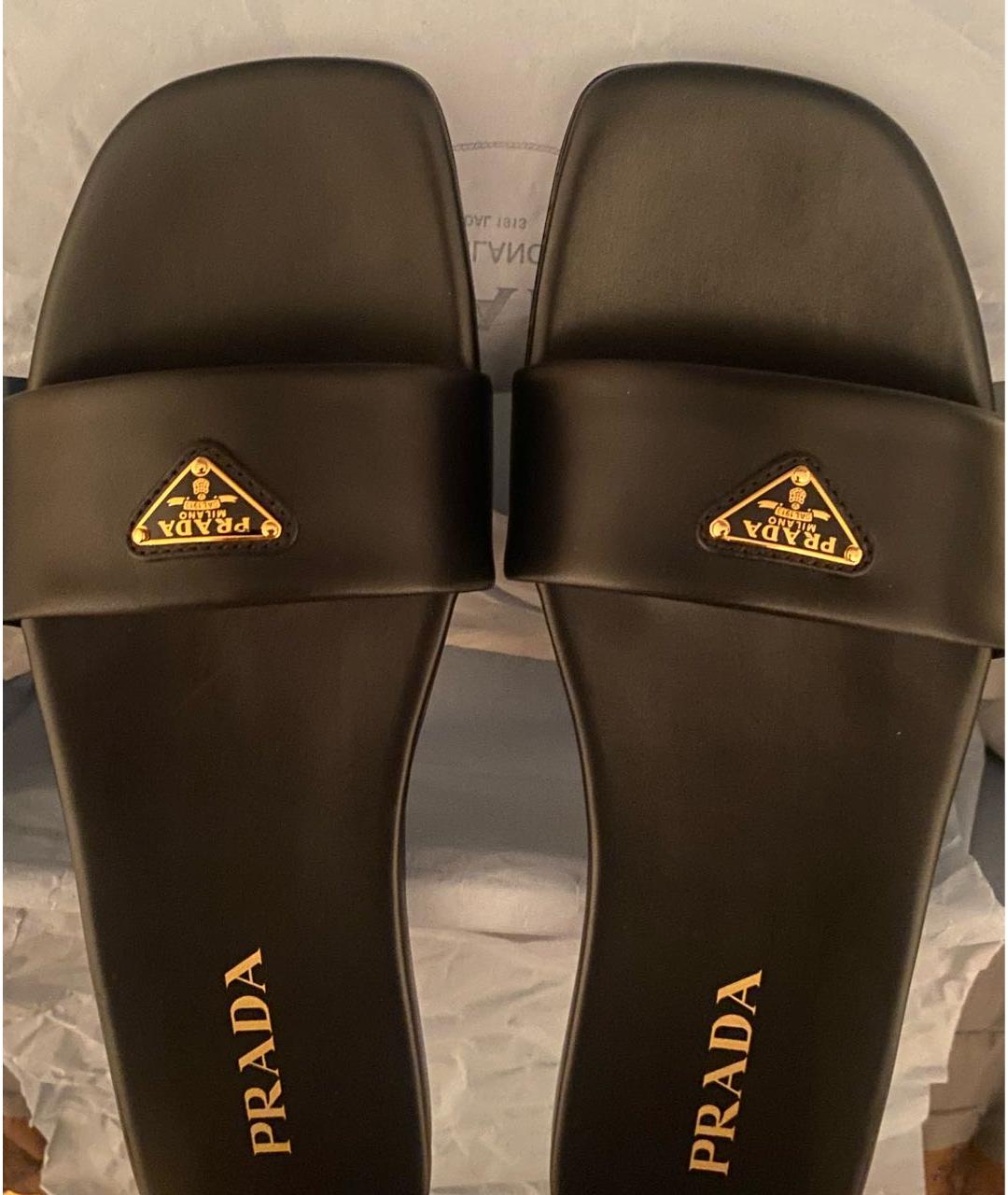 PRADA Черные кожаные шлепанцы, фото 2