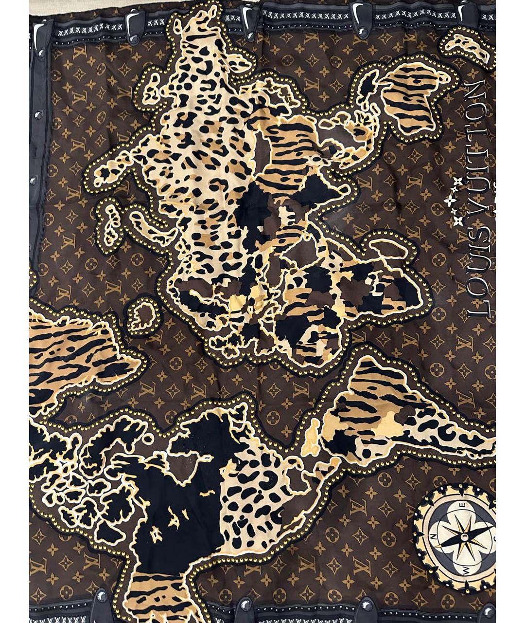 LOUIS VUITTON Коричневый шелковый платок, фото 2