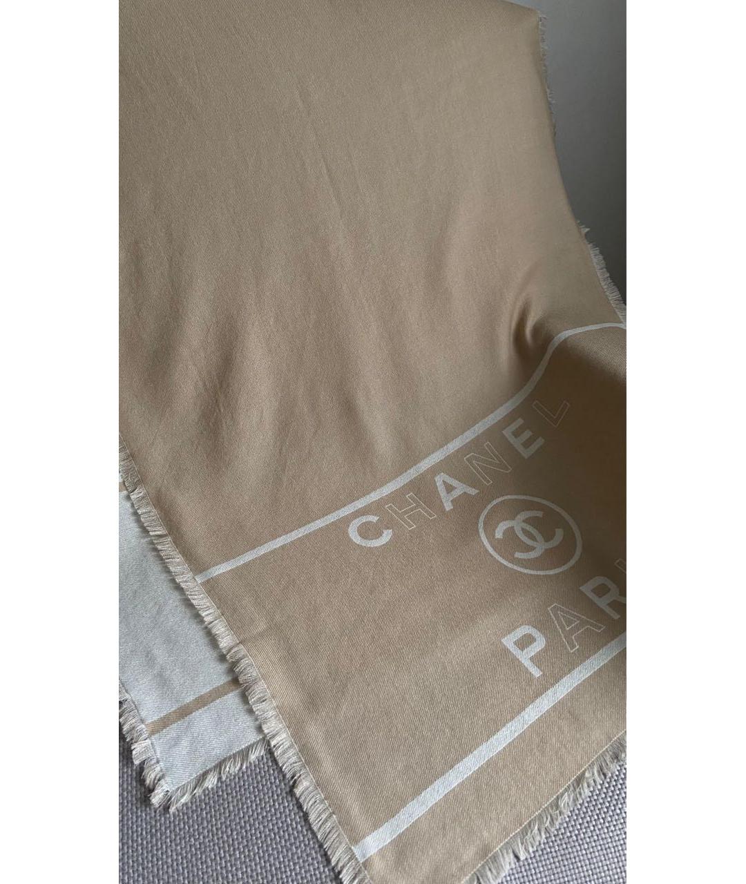 CHANEL Бежевый кашемировый шарф, фото 2