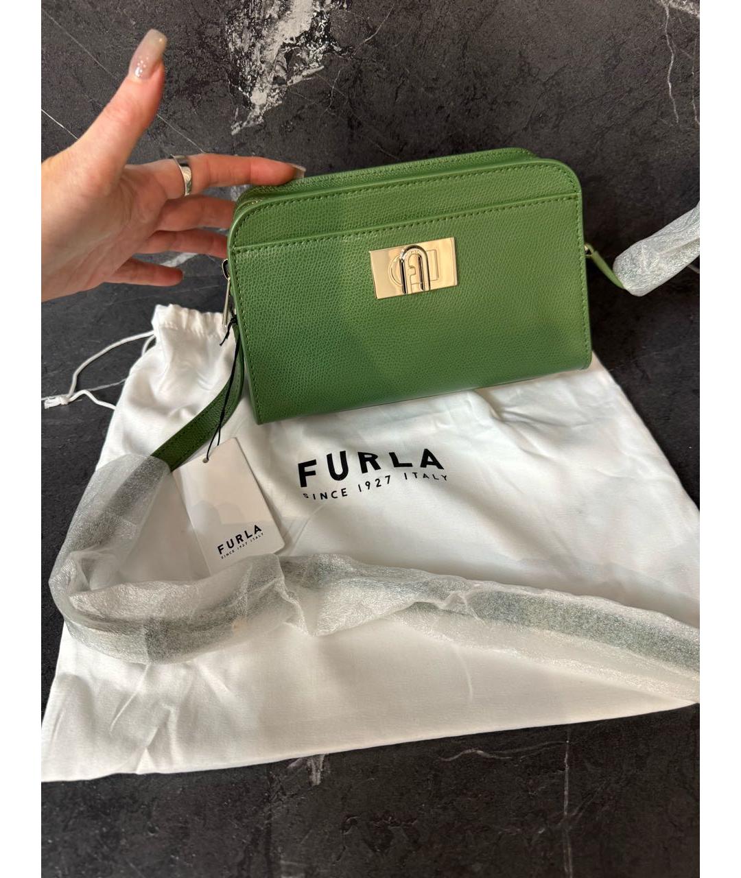 FURLA Зеленая кожаная сумка через плечо, фото 9