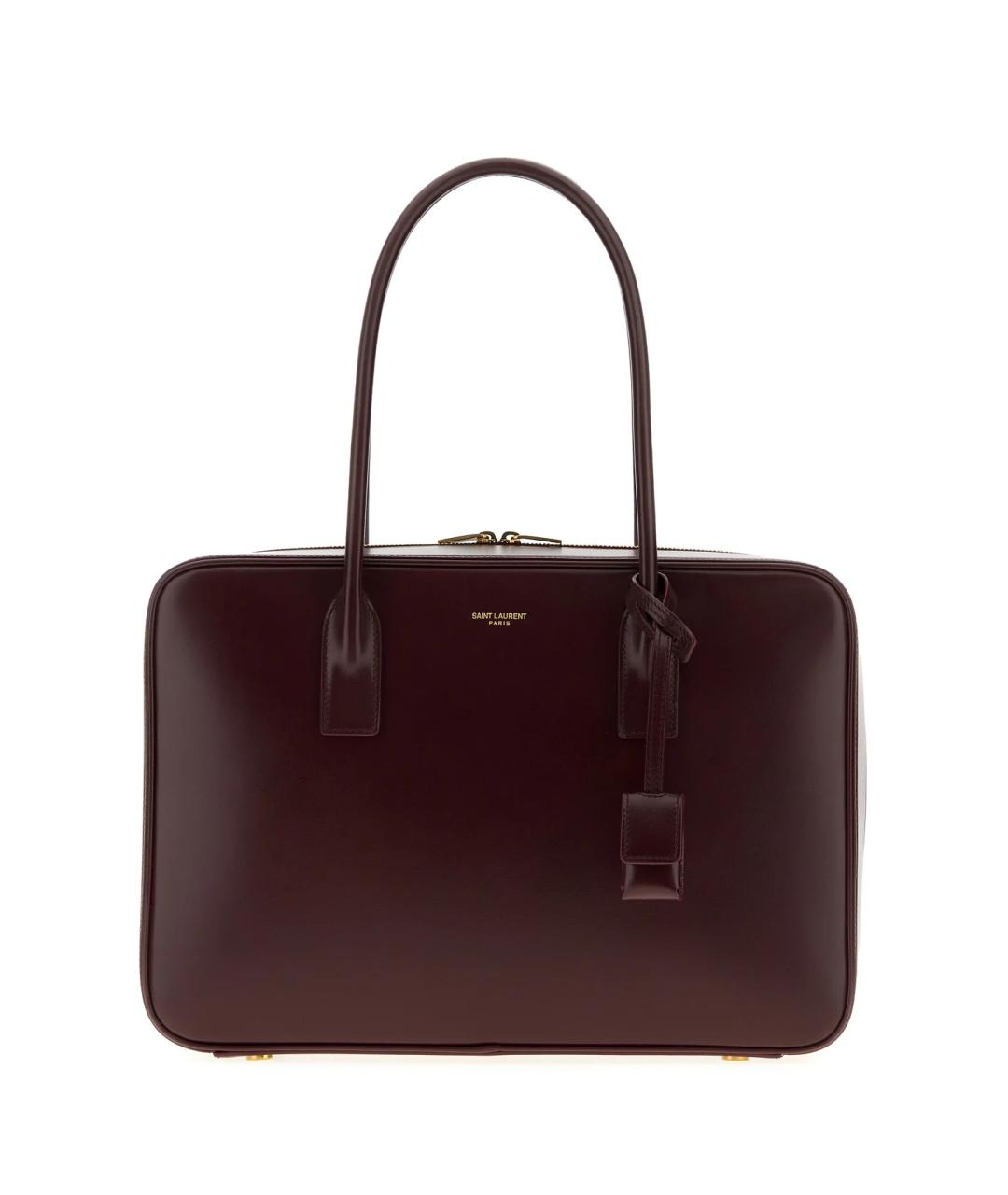 SAINT LAURENT Бордовая кожаная сумка тоут, фото 1